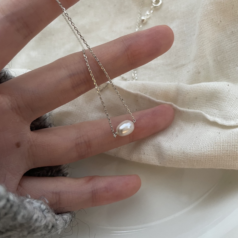 051-Big-rice-silver-chain-natural-pearl-necklace-1