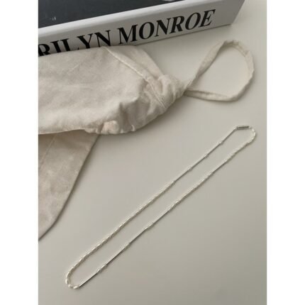 057 Silver tube pearl necklace (Chain lengt: 42cm)