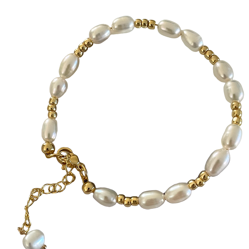 059-Golden-bead-natural-pearls-bracelet-1