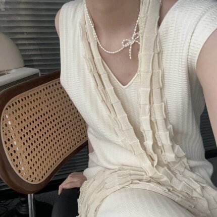 561 Rice grain bow natural pearls necklace (Chain lengt: 40-41cm)