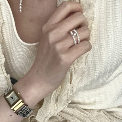 566 Double-layer natural pearls elastic ring