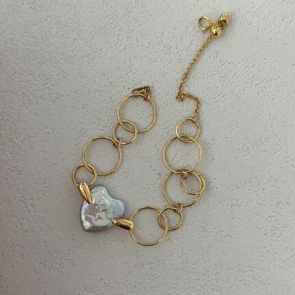 634 Geometric circle love heart Baroque natural pearl bracelet (Chain lengt: 13+5cm)
